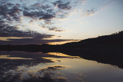 Scenic view of lake against sky during sunset