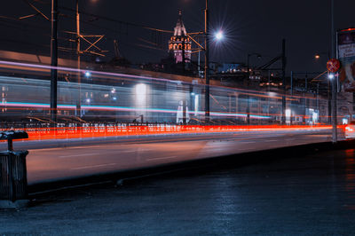 Light trails on road at night