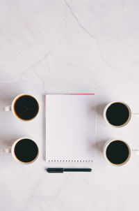 High angle view of coffee on table