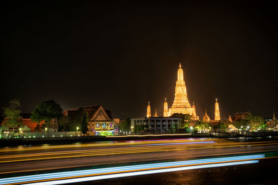 Light trails on road at night