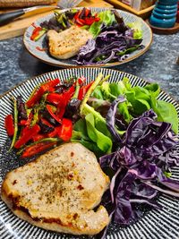 High angle view of food in plate