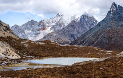 Scenic view of snowcapped mountains against sky