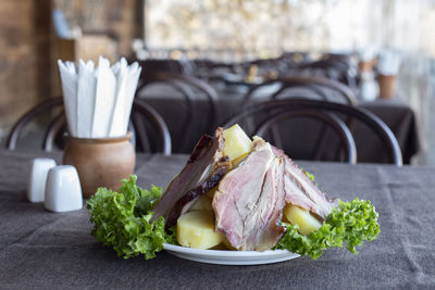 Close-up of vegetables in plate on table