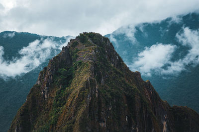 Low angle view of mt huayna picchu against sky