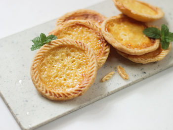 Cake of pie. custard tarts or pie susu on marble board . selective focus