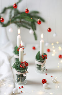 Close-up of christmas decorations on table