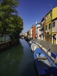 Canal amidst buildings in city against sky