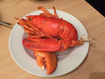 Close-up of lobster in plate on table