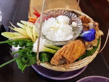 High angle view of food on table