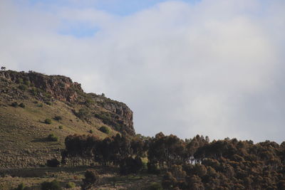 Low angle view of rock formation against sky