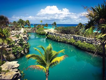 Scenic view of swimming pool against sky