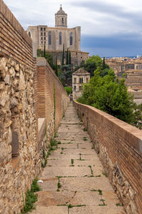 View from the protective wall on the medieval city of girona with the cathedral , girona,  spain.