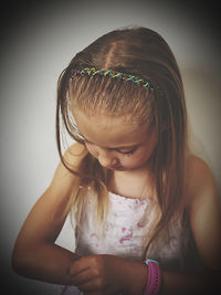 Close-up of a girl looking down