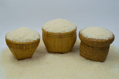 Close-up of cookies against white background