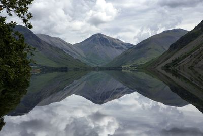 Scenic view of mountains against cloudy sky