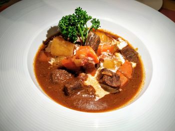 High angle view of meal served on table