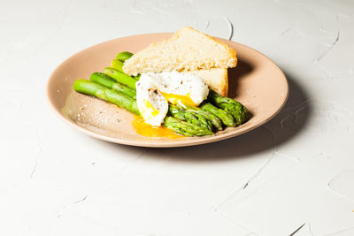 High angle view of food in plate