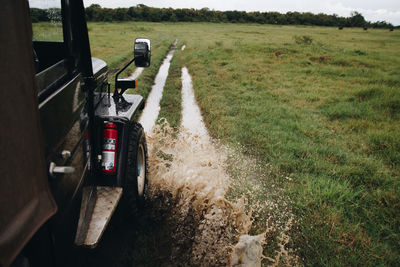 View of agricultural vehicle on field