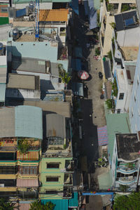 High angle view of buildings in city