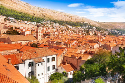 High angle view of townscape against sky