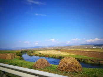 Scenic view of landscape against blue sky