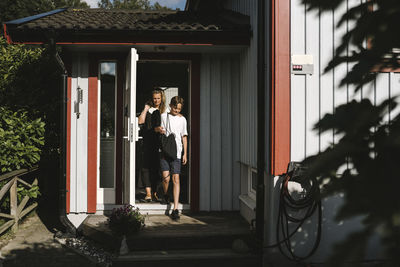 People at entrance of building