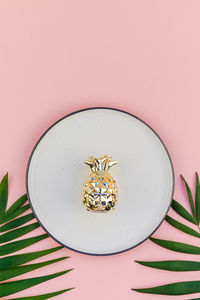 Directly above shot of drink served on table