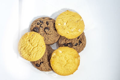Close-up of cookies on white background