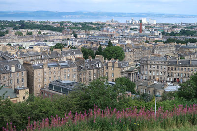 High angle view of townscape against sky