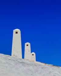 Low angle view of building against clear blue sky