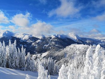 Panoramic shot of snowcapped mountains against sky