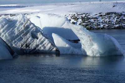 Ice blocks at glacier lagoon jokulsarlon, iceland in wintertime
