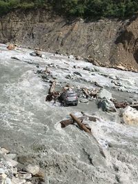 High angle view of rock by river