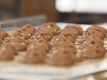 Close-up of chocolate on baking sheet