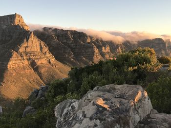 Scenic view of table mountain against sky during sunset from lions head