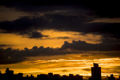 Silhouette buildings against sky during sunset