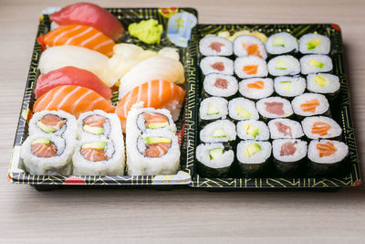 Close-up of sushi served in plate