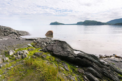 Strolling in the national parc du bic in canada between the sea 
during a summer day