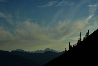 Scenic view of silhouette mountains against sky at sunset