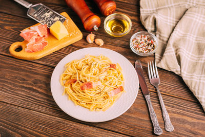 High angle view of food on table