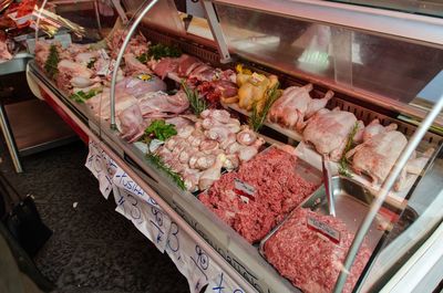 High angle view of food for sale in store