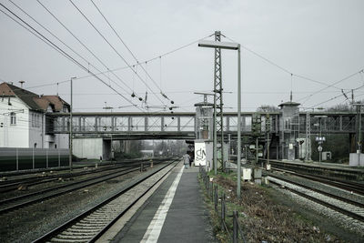 Railroad tracks on railroad station platform