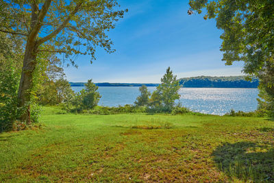 Scenic view of lake against sky