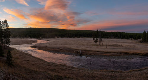 Sunrise over a river in yellowstone national park