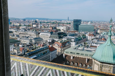 High angle view of buildings in city