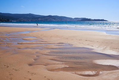 Scenic view of beach against clear sky