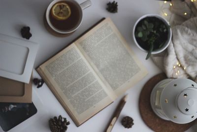 High angle view of coffee on table