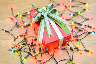 High angle view of christmas decoration on table