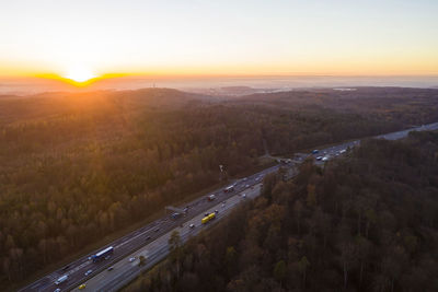 High angle view of road amidst landscape against sky