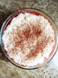 High angle view of drink on table